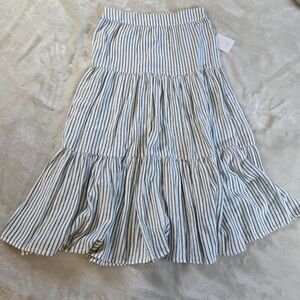 LC Lauren Conrad Gray and White Striped Tiered Maxi Skirt Women Size Large Linen